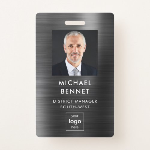 Modern Faux Black Metallic Corporate Photo ID Badge