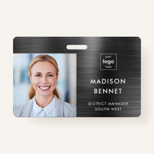Modern Faux Black Metallic Corporate Photo ID Badge