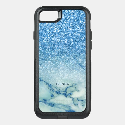 Modern Faux Blue Glitter  Marble Ombre OtterBox Commuter iPhone SE87 Case