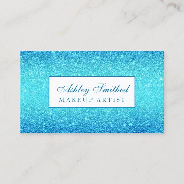Modern faux blue glitterocean ombre makeup business card (Front)