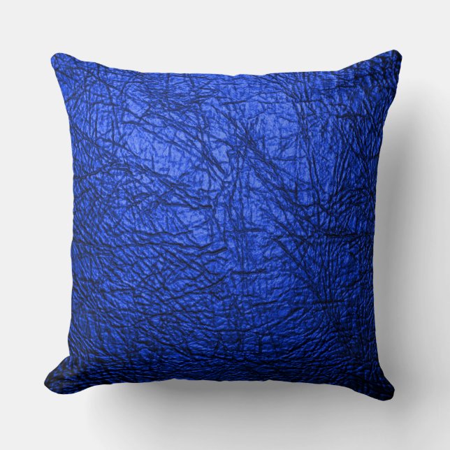  Modern Faux Blue Leather Texture Throw Pillow (Front)