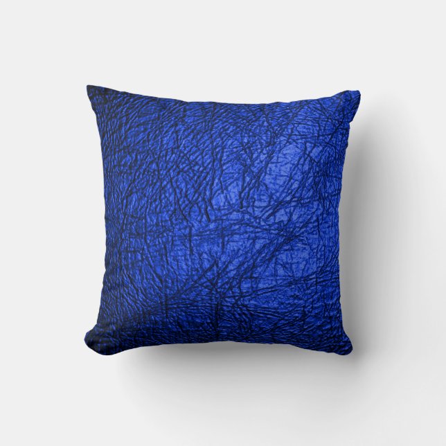  Modern Faux Blue Leather Texture Throw Pillow (Front)