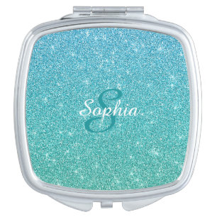 Modern Faux Blue ombre Glitter Personalized Compact Mirror