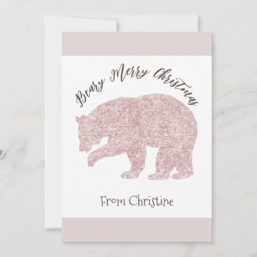 Modern Faux Blush Pink  Polar Bear Christmas Holiday Card