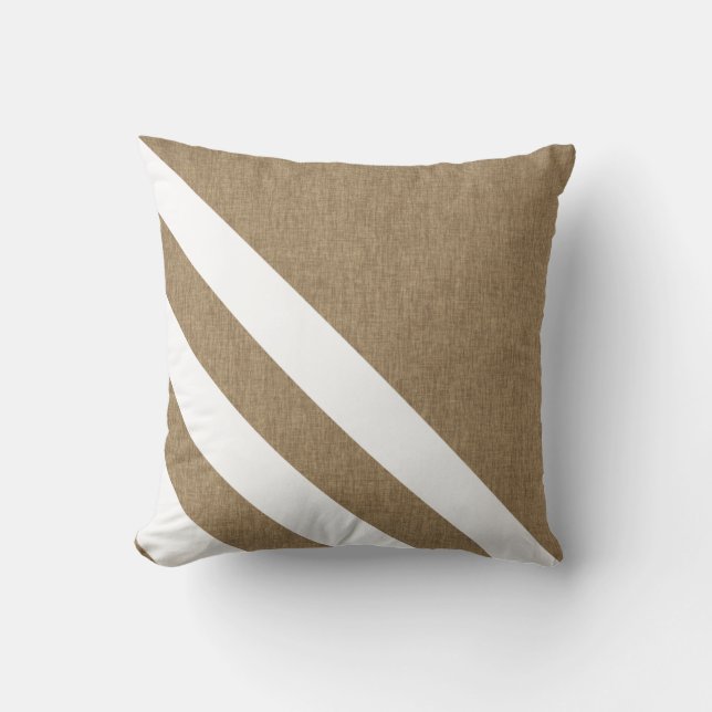 Modern Faux Burlap White Stripes Throw Pillow (Front)