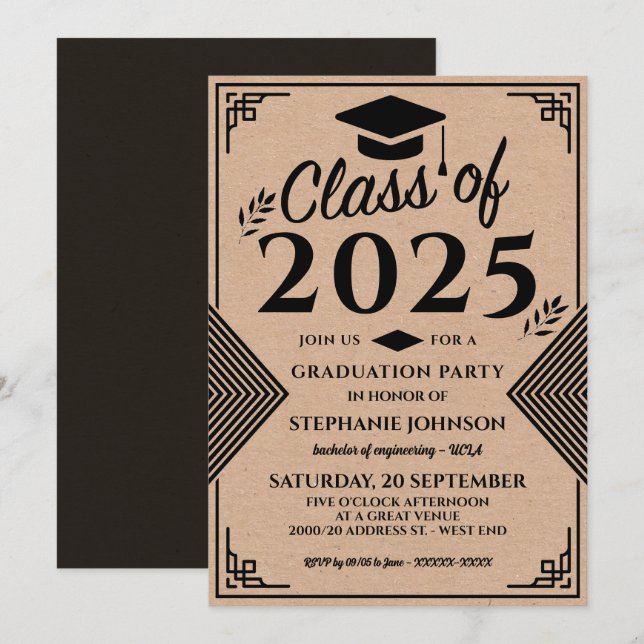 Modern Faux Craft Art Deco Style Graduation Party  Invitation (Front/Back)
