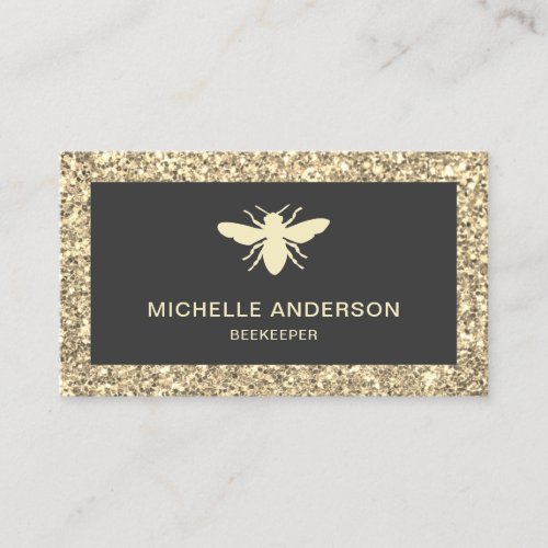 Modern Faux Cream Glitter Honey Bee Beekeeper Business Card