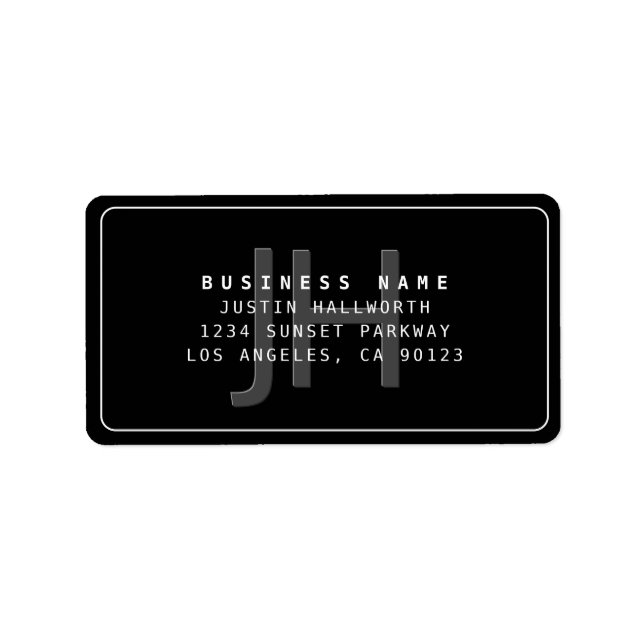 Modern Faux Embossed Monogrammed Business Address  Label (Front)