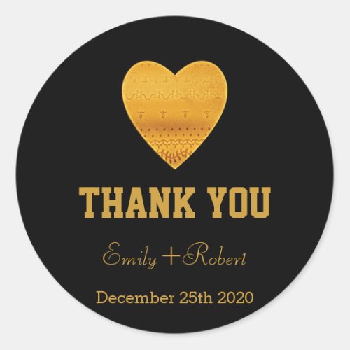 Modern Faux Foil Gold Heart Wedding Thank You Classic Round Sticker