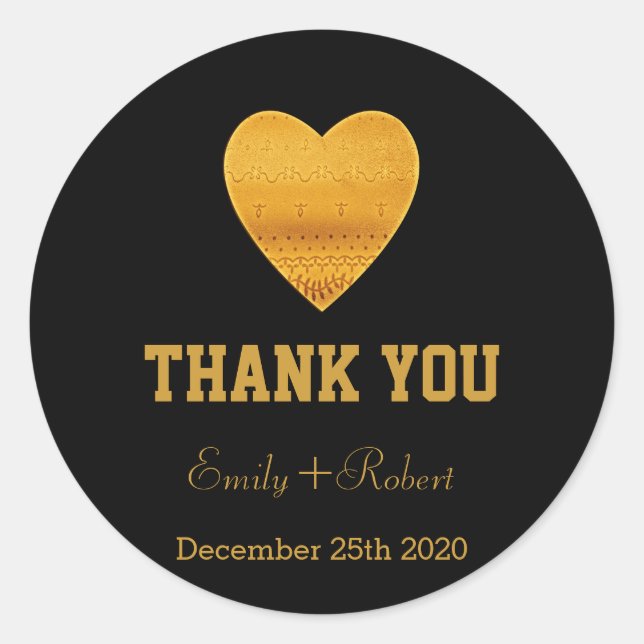 Modern Faux Foil Gold Heart Wedding Thank You Classic Round Sticker (Front)