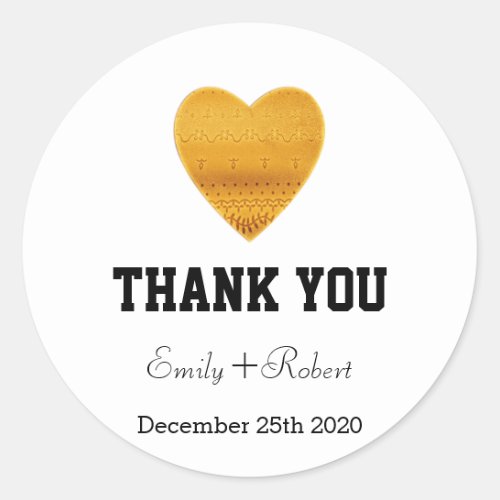 Modern Faux Foil Gold Heart Wedding Thank You Classic Round Sticker