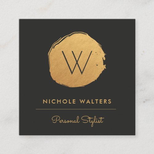 Modern Faux Foil Painted Circle  Gold Gold Square Business Card