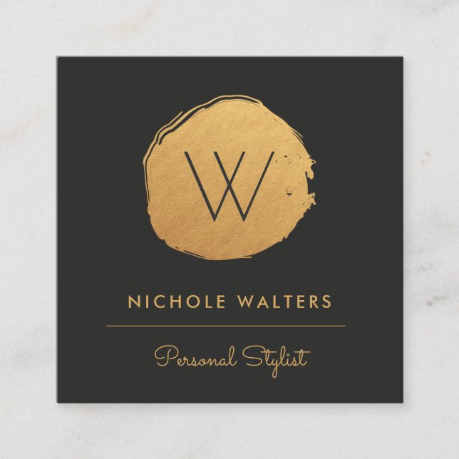 Modern Faux Foil Painted Circle | Gold Gold Square Business Card (Front)