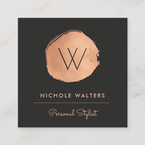 Modern Faux Foil Painted Circle  Rose Gold Square Business Card