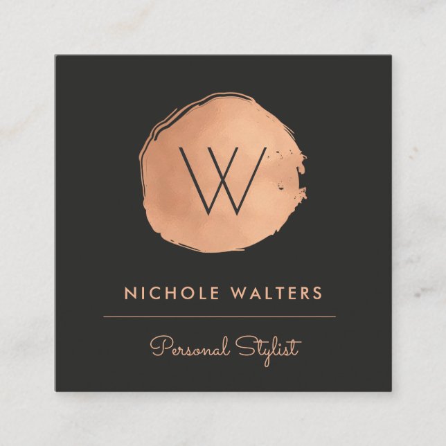 Modern Faux Foil Painted Circle | Rose Gold Square Business Card (Front)