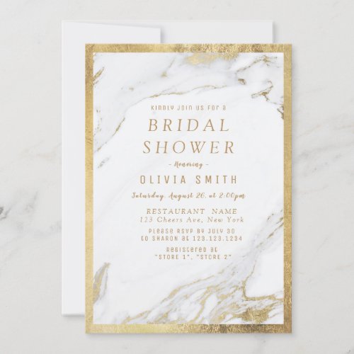 Modern faux gilded gold marble bridal shower invitation