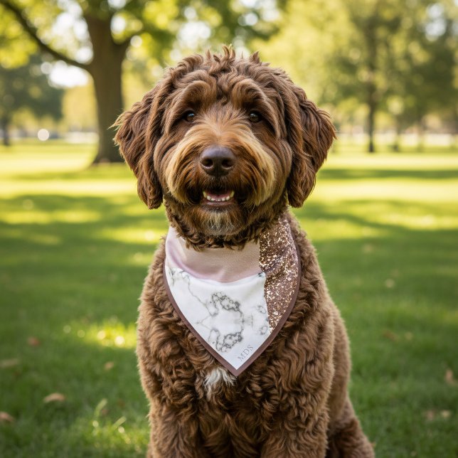 Modern Faux Glitter Blush Pink Marble Bandana (This adorable faux glitter bandana is perfect for walks or special occasions.)