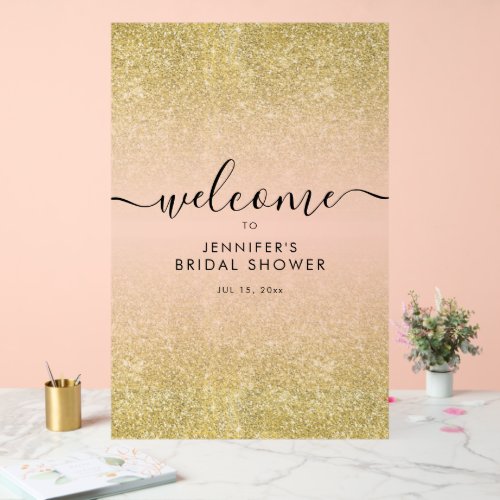 Modern Faux Glitter Bridal Shower Welcome GOLD Acrylic Sign