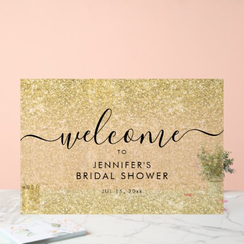 Modern Faux Glitter Bridal Shower Welcome GOLD Acrylic Sign
