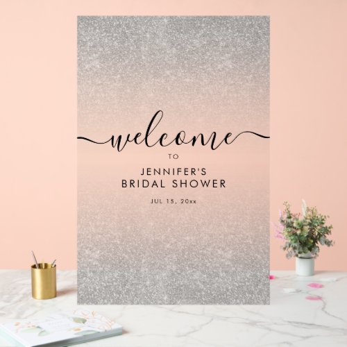 Modern Faux Glitter Bridal Shower Welcome SILVER Acrylic Sign