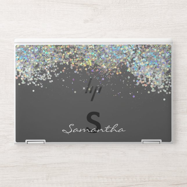 Modern Faux Glitter Monogram Custom Name HP Laptop Skin (Front)