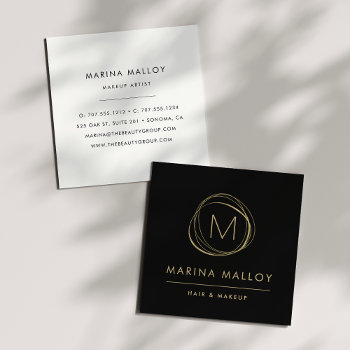 Modern Faux Gold Abstract Monogram Square Business Card by RedwoodAndVine at Zazzle