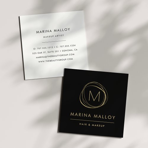 Modern Faux Gold Abstract Monogram Square Business Card