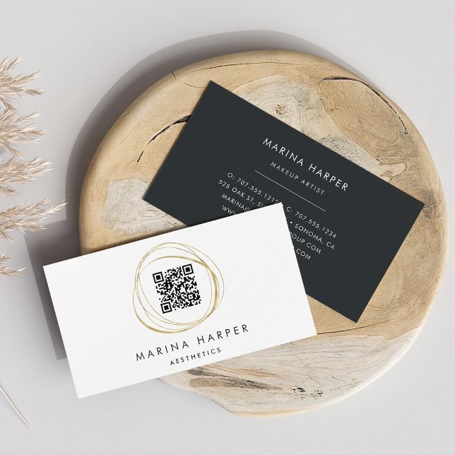 Modern Faux Gold Abstract QR Code Business Card (Creator Uploaded)