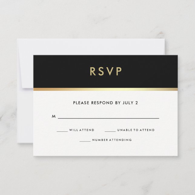 Modern Faux Gold and Black Bat Mitzvah RSVP (Front)