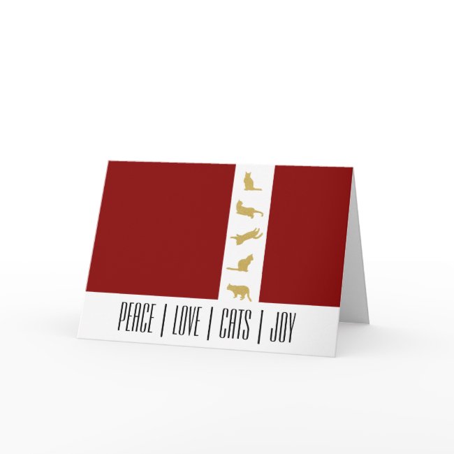 Modern Faux Gold and Red Funny Cat Christmas