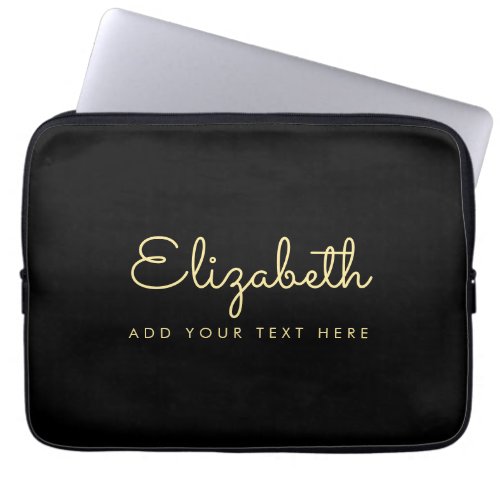 Modern Faux Gold  Black Calligraphy Name Template Laptop Sleeve