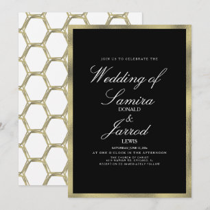 Modern Faux Gold Black Geometrical Wedding Invitation