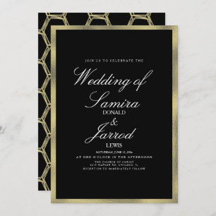 Modern Faux Gold Black Geometrical Wedding Invitation