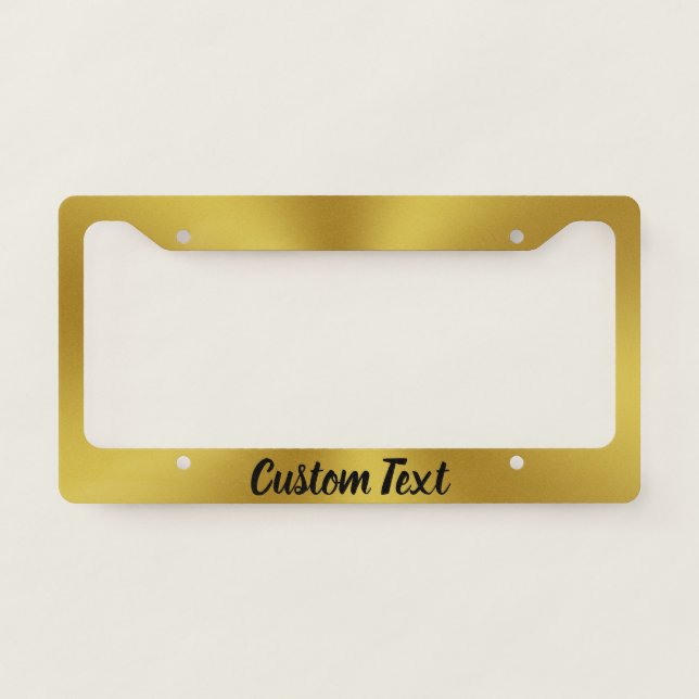 Modern Faux Gold Black Script Text Template License Plate Frame (Front)