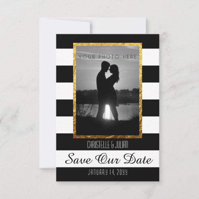 Modern Faux Gold Black White Save The Date Photo (Front)