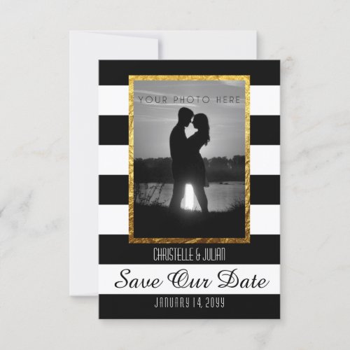 Modern Faux Gold Black White Save The Date Photo