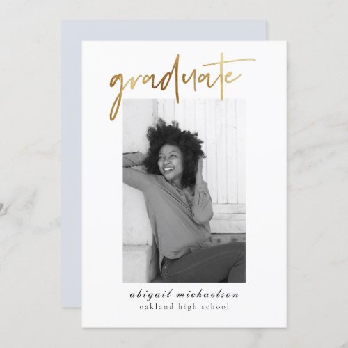 Modern Faux Gold Blue Gray Photo Graduation Party Invitation