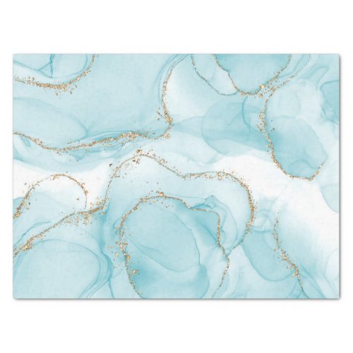 Modern Faux Gold  Blue Watercolor Marble Pattern Tissue Paper