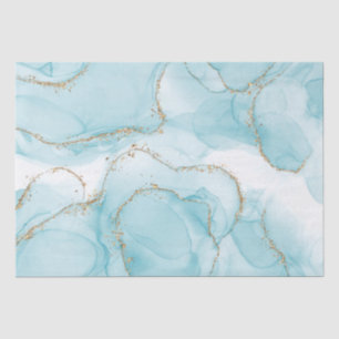 Modern Faux Gold & Blue Watercolor Marble Pattern Tissue Paper