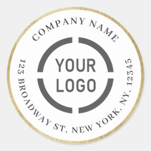 Modern faux gold border logo return address classic round sticker