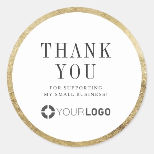 Modern faux gold border with logo thank you  classic round sticker