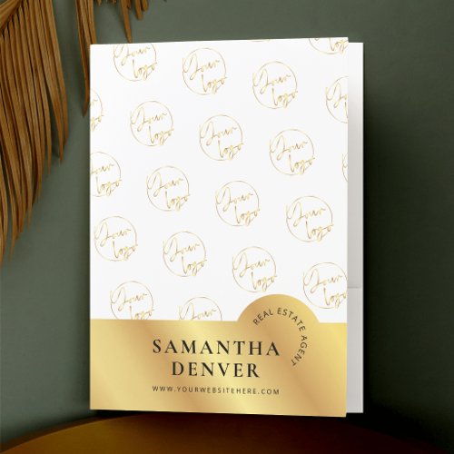 Modern Faux Gold Business Logo Pattern Branded Pocket Folder