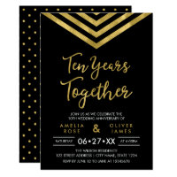 Modern Faux Gold Chevron 10th Anniversary Party Card