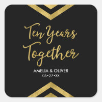Modern Faux Gold Chevron 10th Anniversary Party Square Sticker