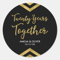 Modern Faux Gold Chevron 20th Anniversary Party Classic Round Sticker