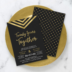 Modern Faux Gold Chevron 20th Anniversary Party Invitation