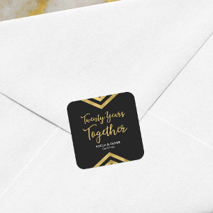 Modern Faux Gold Chevron 20th Anniversary Party Square Sticker