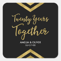 Modern Faux Gold Chevron 20th Anniversary Party Square Sticker