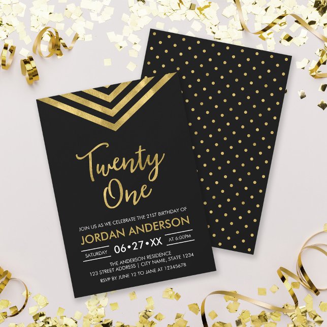 Modern Faux Gold Chevron 21st Birthday Party Invitation (Creator Uploaded)