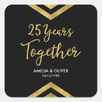 Modern Faux Gold Chevron 25th Anniversary Party Square Sticker